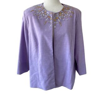 Alfred Dunner Woman’s Open Front Jacket Lilac Beaded SZ 14